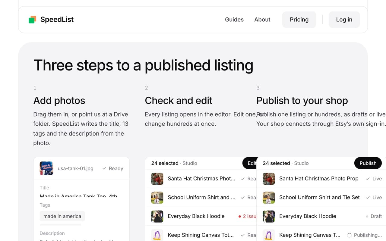 SpeedList's three steps to a published listing